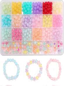 Glas Perlen Armband Bastel-Set, 8mm runde Perlen DIY Schmuckherstellung Hochzeits-Zubehör Acryl Pony Perlen Geschenke