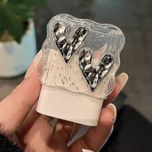 Protector de cable con forma de corazón de resina plateada, adecuado para cargador rápido de 20W de 15, 14 Pro Max, 12/13, accesorio de cargador para regalo del Día de San Valentín, accesorios de teléfono