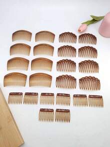 8/24pcs Plastic Hair Combs Set For Women, Suitable For Daily Hairstyling, Hair Accessories, Side Comb - Light Brown - View 9