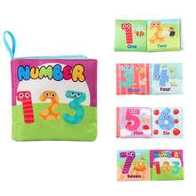 1本婴儿感官布书，婴儿布书早教玩具，带皱纹纸，4面8页英文迷你书动物水果农场布书