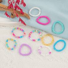 10 件/套女士时尚弹力戒指波西米亚风格彩色珠子玻璃材质戒指带弹力绳，夏季海滩度假