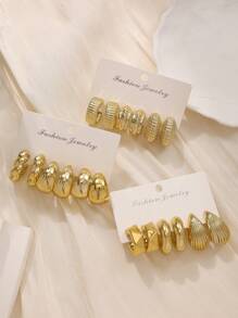 18/6 pièces Set de boucles d'oreilles femmes personnalisées CCB, set de boucles d'oreilles à tige géométriques texturées minimalistes, convient pour la vie quotidienne, les festivals de musique, les rendez-vous, cadeau de vacances exquis