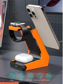 REMAX Upgraded Wireless Fast Charger, Desktop Accessories, Wireless Fast Charging For Multiple Device Women Watch/Man Watch/Phone/Earphone/Earbuds/, With Wireless Speaker, Adjustable Height Phone Holder, Adjustable RGB Ambient Light,Electronic Clock, Black/White, Office Desktop