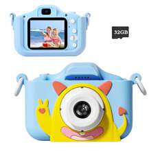 Kinder Selfie-Kamera, 1080P HD Digitalkamera mit Schutzhülle, perfekt für Familientreffen, Partys und Reisen, Weihnachts- und Kindertags-Geburtstagsgeschenk für Jungen und Mädchen im Alter von 3-12 Jahren (mit 32 GB Karte)