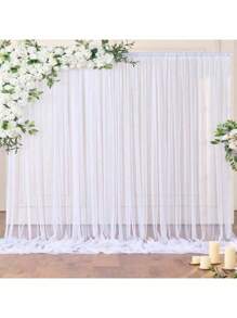 1 Set / 2 Stücke - 1,6m * 3m Tüll Hintergrundvorhänge, transparente Hintergrundvorhänge für Geburtstagsfeier, Hochzeit, Frühjahrsfest, Fotohintergrund Dekoration