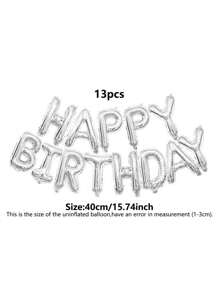 Conjunto de Letras de Feliz Aniversário em Inglês Prateadas, 13 peças/Conjunto, 41cm (16 polegadas)