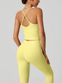 NcmRyu 1套性感吊带背心和紧身裤运动套装 - 黃色 - 查看 9