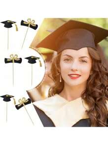20 Pcs Graduation Cupcake Toppers Glitter Graduation Cap Cupcake Toppers Gold Congrats Grad Centerpiece Sticks Black For Graduation Party Decorations