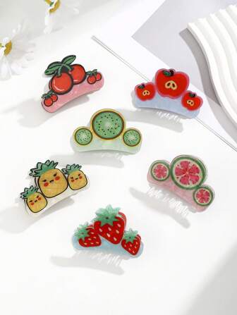 New Arrival Hot Selling Cute Fruit Hair Clips, Fresh Fruit Claw Clips For Updo, Hair Claw Hair Accessories, Pineapple, Cherry, Apple, Strawberry, Kiwi, Cute PVC Plastic Claws For Spring, Summer, Autumn, Winter Fashion Hair Clutch