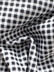 2pcs/Set 2025 New Women Blue & White Plaid Print Bikini Swimsuit - Black and White - View 6