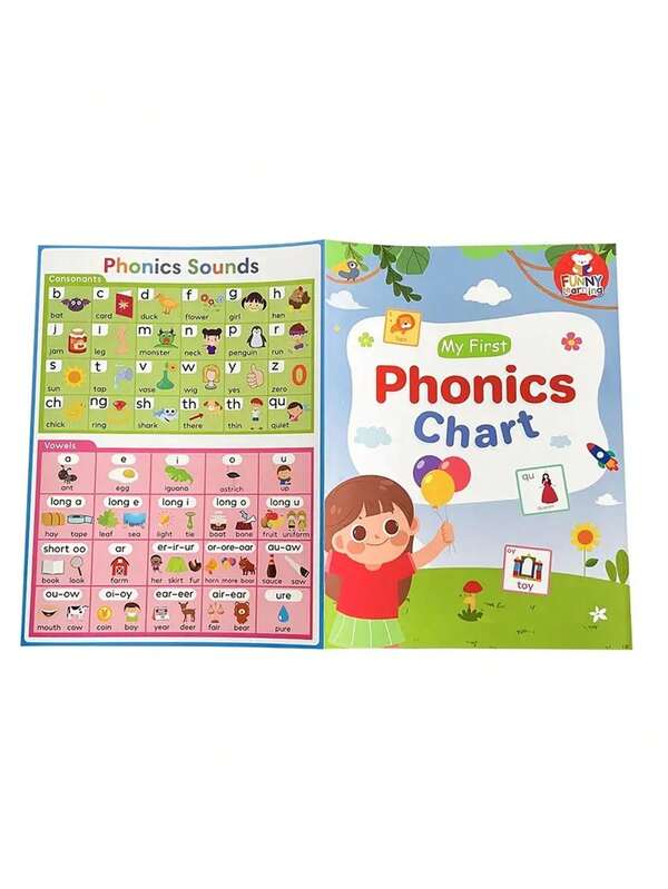 1pc My First Learning Picture Chart And Phonetic Vocabulary Building Poster Set, Pre-School Education Teaching Aids, Family Learning Activities, Paper Material, Mixed Color