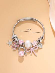 1pc Women's Acrylic Flower, Bow, Heart Beaded Stainless Steel Bracelet