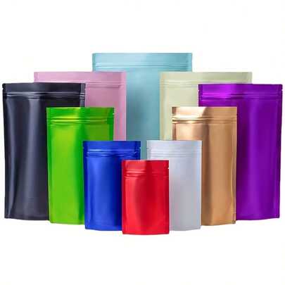 100个自粘铝箔袋，可重复使用拉链封口袋，适用于储存咖啡豆、茶叶、干果和零食，塑料材质，是节日礼品包装的理想选择，多种颜色可选
