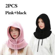 Soft Thick Knit Balaclava Hat Outdoor Cold-Proof Hood Scarf Neck Warmer Hat Elastic Ski Face Mask Windproof For Autumn/Winter