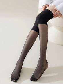 1 par de medias altas delgadas, calentadores de piernas, medias hasta el muslo, antideslizantes, para primavera y verano, color negro - Multicolor - Ver 3