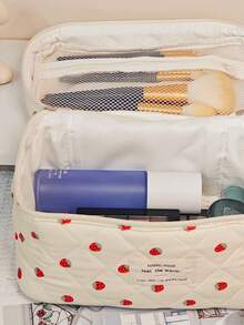 Cute Large Capacity Quilted Strawberry Pattern Cosmetic Bag, Multi-Functional Lightweight Travel Toiletry Pouch, Pencil Case, Meets Daily Storage Needs, Suitable For School, Everyday, Travel, Great Gift For Girls,Makeup Bag,Make Up Bag,Makeup Bags,Cosmetic Bag,Makeup Organiser,Travel,Makeup Pouch,Bag,Vanity,Make Up Pouch,Travel Essentials,Pouch Bag,Travel Essential,Vanity Accessories,Small Makeup Bag,Makeup Pouch,Cosmetic Bag,Travel Essential,Large Capacity,Large Makeup Bag,Christmas Gifts,Pouch,Travel,Gifts For Women Travel Essential,Pouch,Clutch / Small Handbag, Makeup Organizer,Makeup Organize,Pouch,Brush Holder,Mini Pouch,Large Capacity Pouch - Hot Pink - View 4