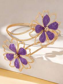 1件优雅复古金色金属手镯，饰以绿色大理石花卉图案 - 夸张不对称镂空花朵设计，适合日常佩戴、正式场合、母亲节礼物、派对配饰，工艺精湛，尽显奢华质感。