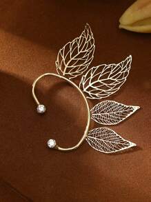 1 Pair Vintage Hollow Leaf Design Personalized Ear Cuff, Lightweight Hollow Wing Ear Clip Without Piercing, Fashionable Elven Ear Clips For Parties