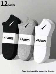 12 pares de calcetines cortos unisex simples de color negro, blanco y gris, versátiles y minimalistas para uso diario