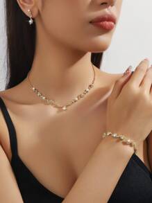 3pcs Minimalist Crystal Water Drop Necklace And Earrings Jewelry Set, Suitable For Women Wedding, Birthday, Anniversary Banquet