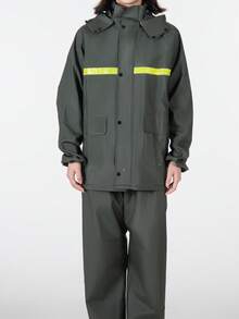 1 Set Heavyweight Raincoat & Pants Suit, Unisex Bike/Motorcycle/Electric Scooter Riding Reflective Waterproof Outfit - Army Green - View 7