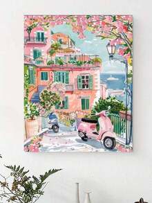 1 Set Rosa Haus Landschaft Digital Ölgemälde Set, Kunst Ölgemälde zum Selbermachen, Dekoration für Schlafzimmer und Wandkunst, einfach und spaßig zu malen, erfülle deinen Malertraum, perfektes Geschenk für Freunde, 40*50CM - Babypink - Übersicht 3