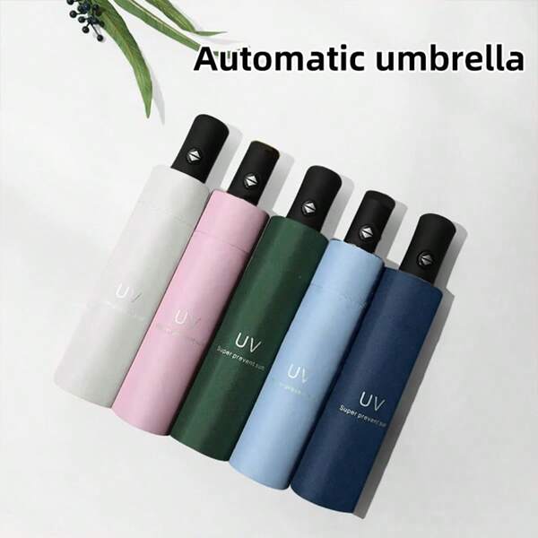 1pc Uv Folding Umbrella, 8-Bone Sun Umbrella, Sun Protection And Shading Umbrella, Sun Umbrella, Solid Color Business Three-Fold Umbrella, Black Rubber UV-Resistant Umbrella, Waterproof Umbrella, Travel Umbrella, Elegant Design, High Water Repellent Umbrella, Suitable For Rainy Days, Gift Umbrella