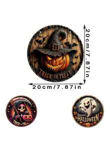 Decoración de puerta de madera con corona floral retro, cabeza de calabaza de Halloween, decoración de arte del horror para el hogar, el jardín y el patio: Decoración colgante de madera