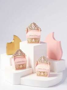5pcs/Set European Style Wedding Party Decoration Elegant Crown Gift Box, Birthday Party Favor Paper Candy Boxschool Supplies,Back To School