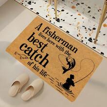 1pc Fishing Themed Doormat, 1000gsm 100% Polyester Material, Machine Washable, Durable, Stain Resistant & Quick Drying, Suitable For Indoor/Outdoor, Home Decor, Bedroom/Kitchen Rugs, Photo Props, Outdoor Decorations, Holiday Gifts, All Season Universal
