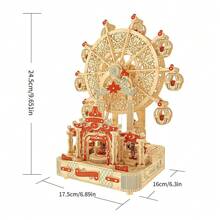 LKAPOPO 391pcs Ferris Wheel Musical Box 3D Wooden Puzzle Assembling Handmade DIY Toy Gift