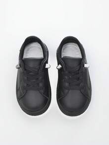 1 Pair New Kids' Slip-On Lace-Up Sports Shoes, Fashionable Comfortable Durable Little White Sneakers, Lightweight Anti-Slip Easy To Match, Suitable For Daily Wear And Running - Black - View 3