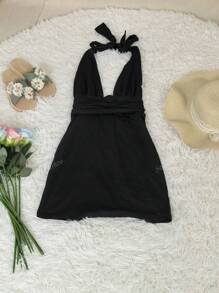 Women's Fashion Sexy Elegant Sleeveless U-Neck Backless Halter Dress, Spring/Summer