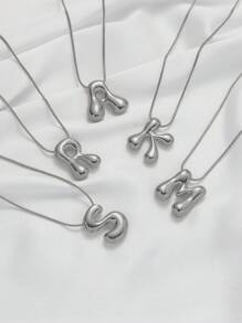Stainless Steel Copper Chunky Alphabet Balloon Bubble Initial Letter Pendant Necklace For Women Jewelry