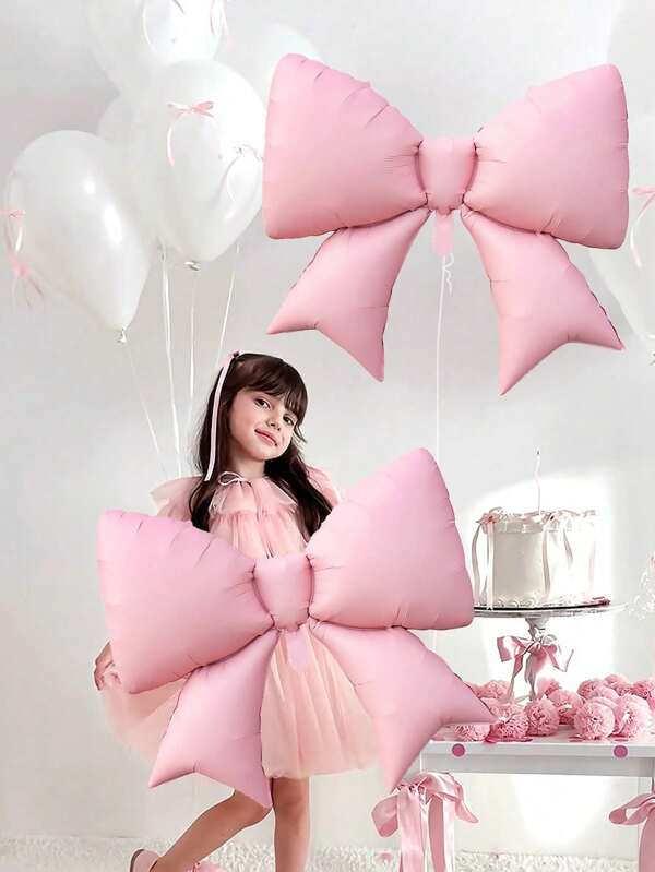 2pcs Pink Bow Shape Balloons, Matte Light Pink Bow Foil Balloons For Bow Decor, Birthday, Valentine's Day, Family Birthday Party, Wedding, Photo Shoot Decor, Princess Birthday Party Decoration, Bridal Shower, Bachelorette Party Decor, Outdoor Photoshoot Decor, Anniversary, Mother's Day, Tea Party, Pink & Black Mouse Theme Party