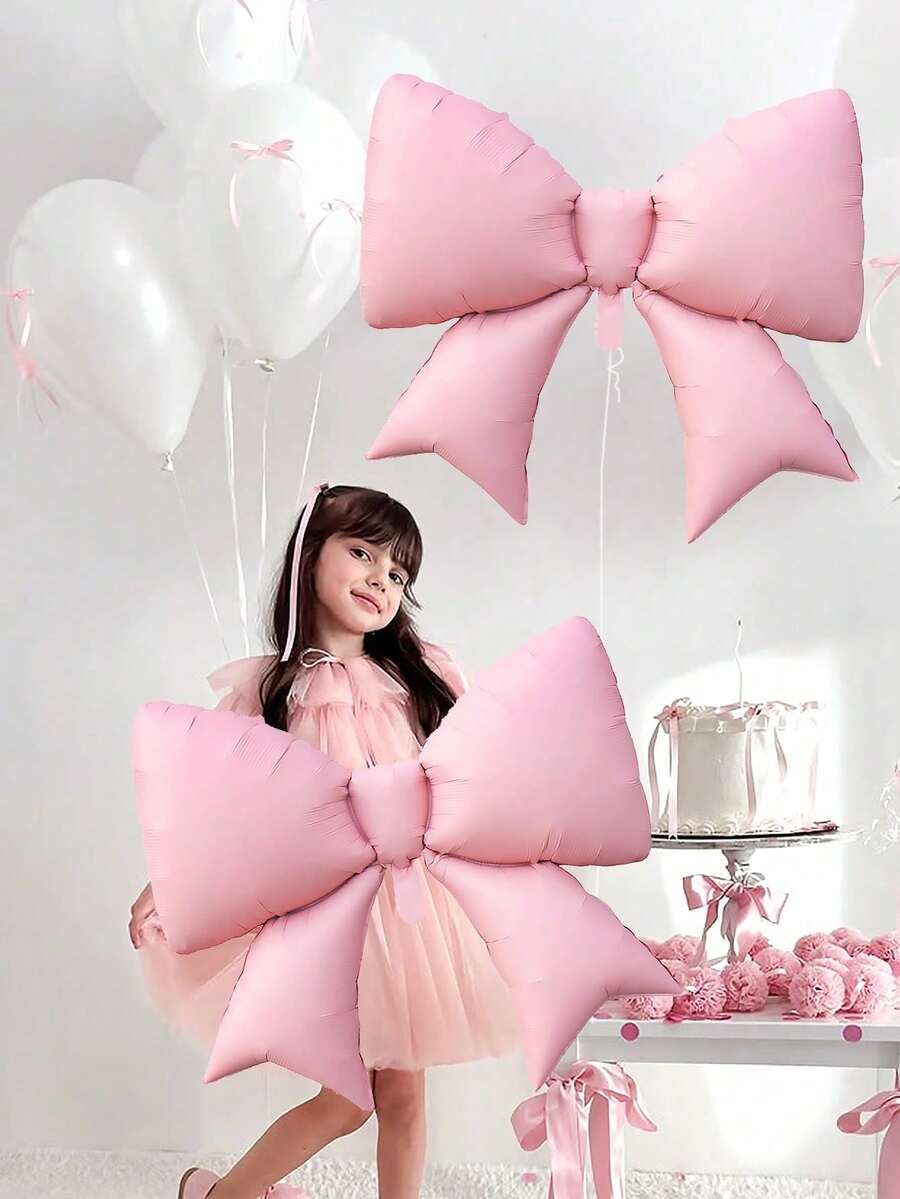 2pcs Pink Bow Shape Balloons, Matte Light Pink Bow Foil Balloons For Bow Decor, Birthday, Valentine's Day, Family Birthday Party, Wedding, Photo Shoot Decor, Princess Birthday Party Decoration, Bridal Shower, Bachelorette Party Decor, Outdoor Photoshoot Decor, Anniversary, Mother's Day, Tea Party, Pink & Black Mouse Theme Party
