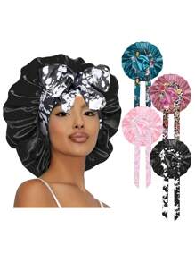 4 confezioni di cuffie da donna, colori uniti, in raso di seta, con chiusura elastica stampata per un sonno confortevole e uso quotidiano, protezione casual per i capelli