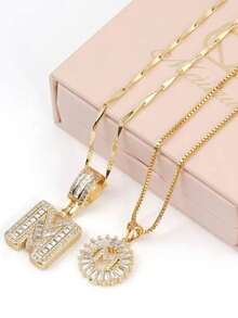 MEIITRUE Paquete de 2 collares con colgante de letra inicial para mujeres, collar con alfabeto enchapado en oro de 14 quilates con cadena ajustable de 17"-19", joya de moda como regalo para mujeres y niñas - Dorado - Ver 5