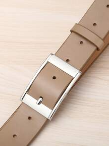1pc Women's Khaki Belt, Classic Rectangular Buckle PU Leather Belt, Suitable For Daily Use, Plus Size Extended Length - Khaki - View 2