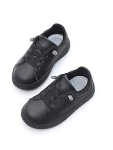 1 Pair New Kids' Slip-On Lace-Up Sports Shoes, Fashionable Comfortable Durable Little White Sneakers, Lightweight Anti-Slip Easy To Match, Suitable For Daily Wear And Running - Black - View 4