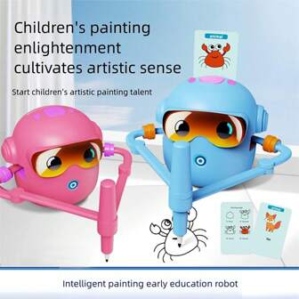 Robot éducatif interactif de dessin pour enfants, Robot de dessin magique pour enfants - Jouet éducatif interactif avec 100 cartes de mots et 12 stylos de couleur, machine de peinture électronique qui enseigne aux enfants à dessiner, cadeau d'apprentissage amusant pour les garçons et les filles, cadeaux de Noël et d'anniversaire