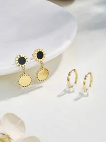 1 par de pendientes de aro elegantes con números romanos y adornos de perlas de estilo vintage minimalista para mujer, adecuados para usar en ocasiones casuales, fiestas, citas y uso diario