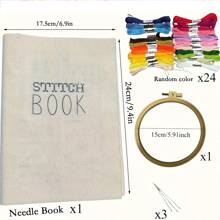 1 set Livre de broderie pour adulte + kit de couture à point de croix - Guide de points de broderie à thème fantaisie, avec instructions étape par étape, fils multicolores sur page de tissu, polyvalent pour journaux de couture DIY et référence d'artisanat, fournitures de broderie, conception créative, reliure durable