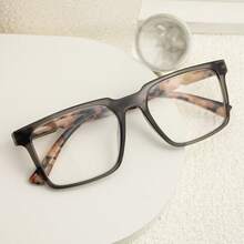 1 件装矩形拼色老花镜，豹纹印花，舒适弹簧铰链，时尚老花镜，男女皆宜