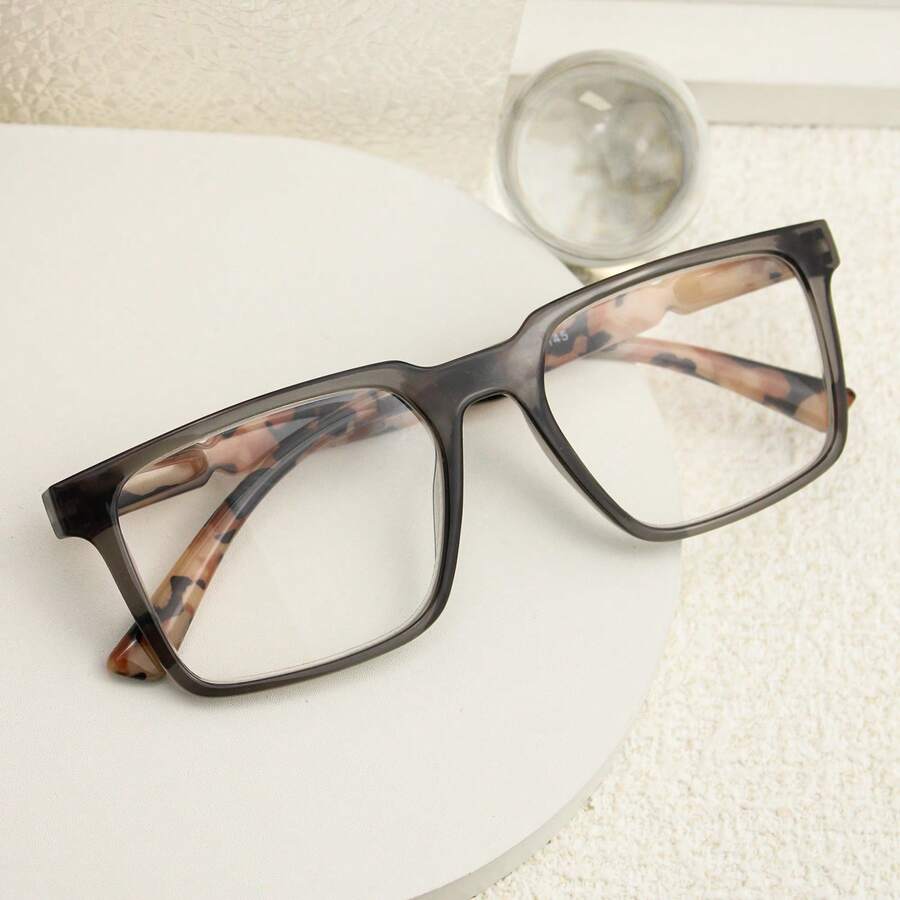 1 件装矩形拼色老花镜，豹纹印花，舒适弹簧铰链，时尚老花镜，男女皆宜