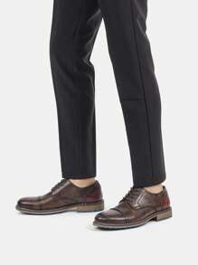 Zapatos casuales para hombre, zapatos de negocios tipo derby, con suelas de goma cómodas, en estilo retro de bloques de color, aptos para el trayecto diario y caminar