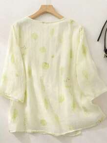 Blusa holgada de manga 3/4 con estampado floral aleatorio para mujer, elegante y estilizadora, ideal para primavera/verano