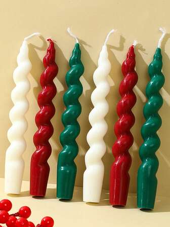 4pcs Christmas Spiral Pillar Candles, 7.1-Inch Long, Christmas Home Decor Candles With 5-Hour Burn Time, EU Certified Quality, Smokeless, For Kitchen, Bedroom, Everyday Ambience