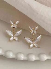 1 对韩国时尚小众蝴蝶设计耳环，适合女性的百搭珠宝 - 耳環 - 查看 4