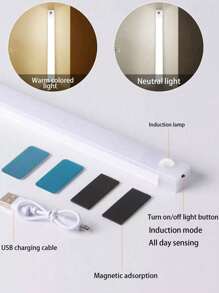 1 pieza Luz nocturna inalámbrica con sensor de movimiento, luz blanca/cálida, adecuada para gabinete, escaleras, cocina, dormitorio; luz nocturna magnética recargable, ideal para pasillos, armarios, decoración del hogar